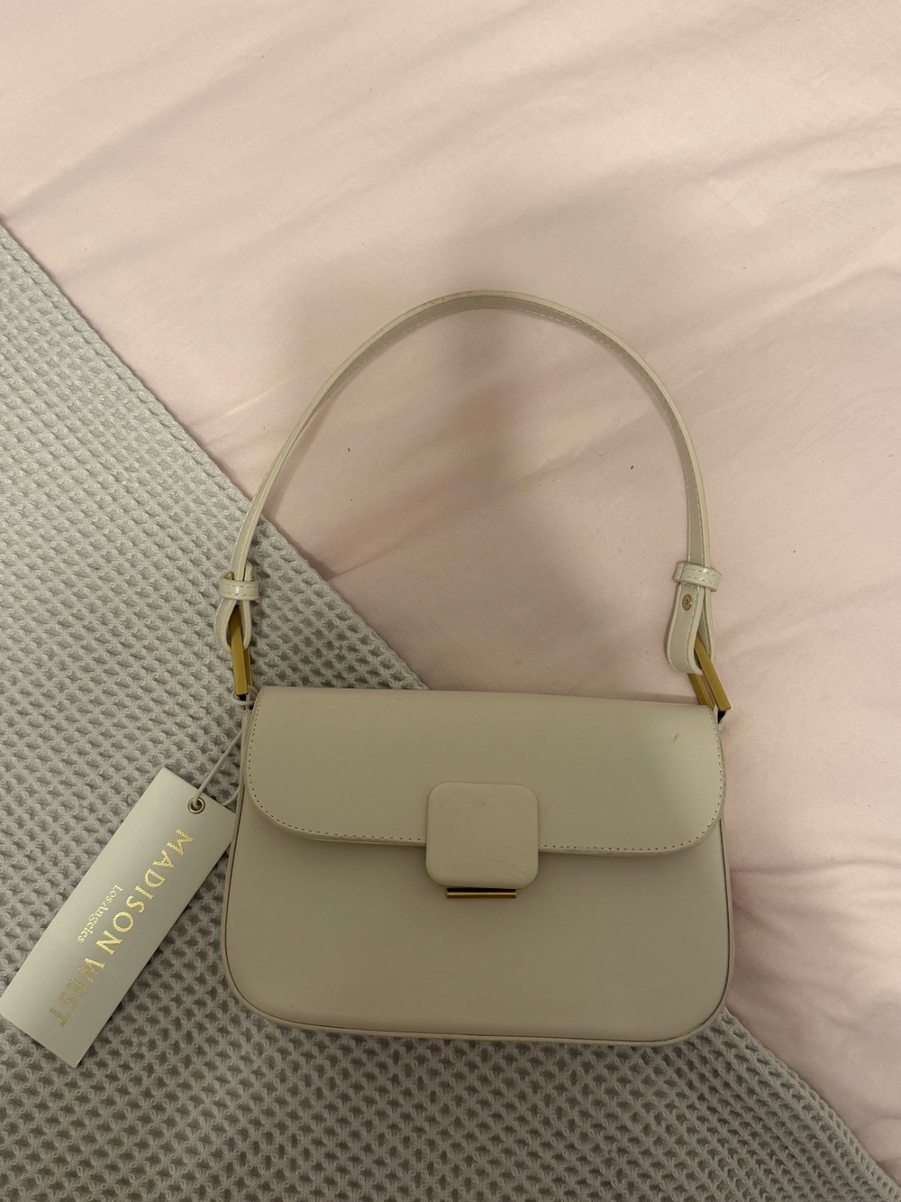 Cream Leather Top-Handle Bag